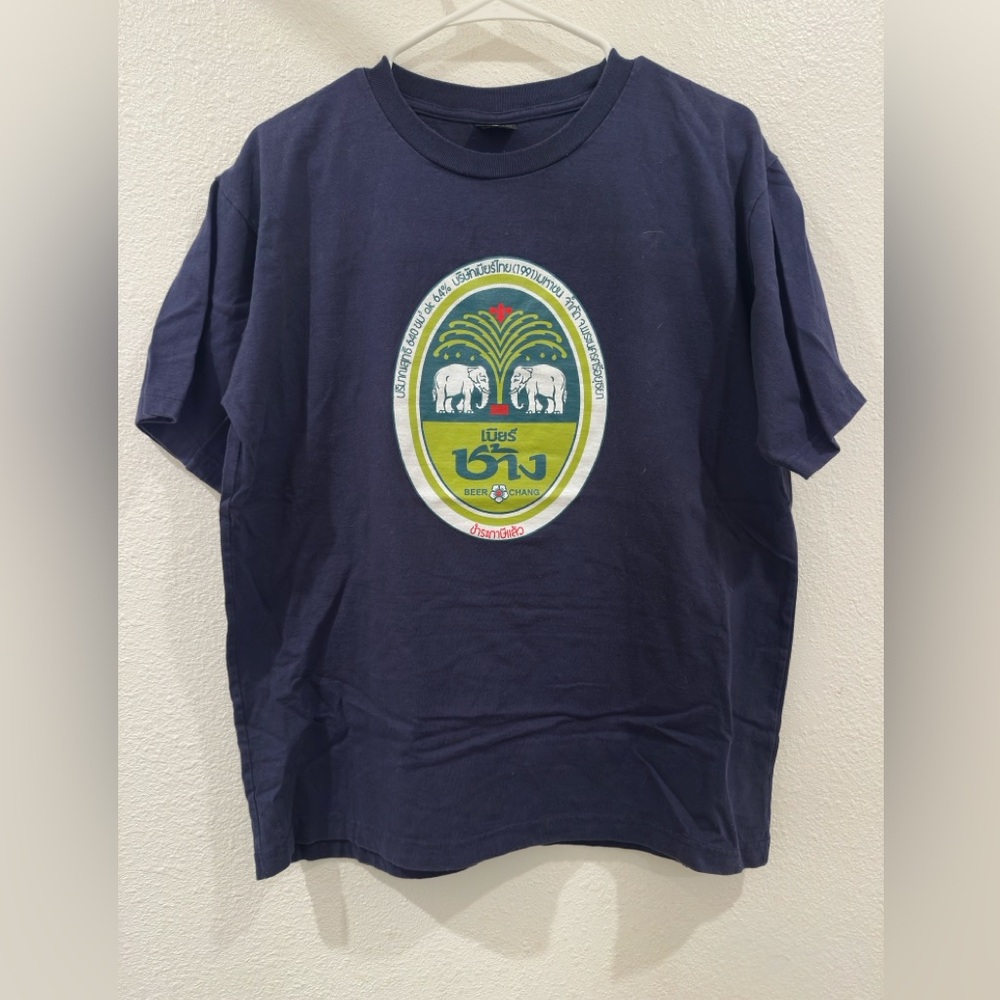 SOLD - NWOT Navy Thai Beer Chang Graphic T-Shirt with Elephant label Design